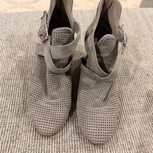Dolce Vita Light Gray Perforated Suede Ankle Booties with Buckle Strap